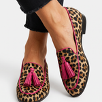 Fiamma Moccasin — Leopard Print with Fuchsia Trim and Tassels