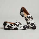 Flat Moccasin in White and Black Animal Print