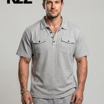 KZZ Men's Business-Casual Athletic-Style Waffle-Knit Solid-Color Short-Sleeve Polo Shirt