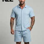 KZZ Short-sleeve button-down shirt and drawstring shorts