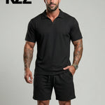 KZZ Men's Two-Piece Jacquard Knit Casual Set