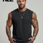 KZZ Men's Washed Sleeveless Fitted Casual Plain Vest