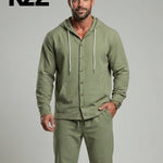 KZZ Men's Solid Button Down Shirt & Pants Linen Set