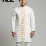 KZZ  Long-Sleeve Embroidered Stand-Collar Shirt and Casual Trousers