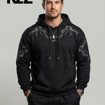 KZZ Men's Casual Loose-Fit Embroidered Thorns Hooded