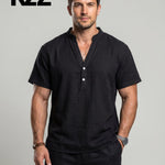 KZZ Men's Summer Short-Sleeve Linen Shirt