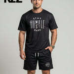 KZZ Men's  Letter Print Round Neck Shortsleeve Tee & Drawstring Waist Shorts Set