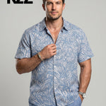 KZZ Men's Cotton-Linen Tropical Beach Shirt