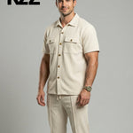 KZZ Solid-Color Button-Down Shirt and Trousers Set