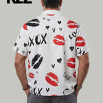 KZZ Fashion lip print white collared shirt
