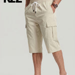 KZZ Men's Solid-Color Cargo Shorts with Flap Pockets