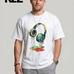 KZZ Men's Classic Premium Cotton Crew-Neck T-Shirt with Tropical Print