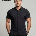 KZZ Men's American-Style Solid Color Shirt