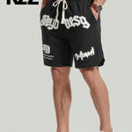 KZZ Men's Letter Embroidery Patched Drawstring Waist  Shorts