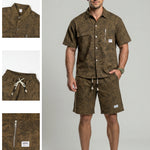 KZZ Men's American Retro Slim Fit Tie-Dye Workwear Short-Sleeve Set