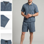 KZZ Men's Solid-Color Polo Shirt and Drawstring-Waist Shorts