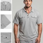 KZZ Men's Business-Casual Athletic-Style Waffle-Knit Solid-Color Short-Sleeve Polo Shirt