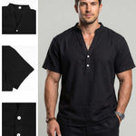 KZZ Men's Summer Short-Sleeve Linen Shirt