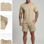 KZZ Men's Solid-Color Polo Shirt and Drawstring Shorts Set