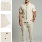 KZZ Solid-Color Button-Down Shirt and Trousers Set