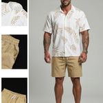KZZ Men's Leaf Print Drawstring Waist Loose Shorts Set
