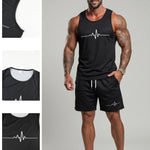 KZZ Men's Heartbeat Print Crew Neck Vest and Shorts