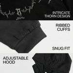 KZZ Men's Casual Loose-Fit Embroidered Thorns Hooded