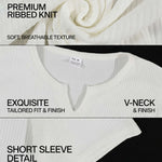 KZZ Men's Spring Summer Outfits Vertical Striped Textured V-Neck Short Sleeve T-Shirt