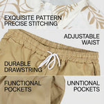 KZZ Men's Leaf Print Drawstring Waist Loose Shorts Set