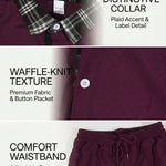 KZZ Color-block Waffle-knit Short-sleeve Top & Pants Set