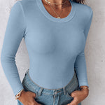 Women's Crewneck Long Sleeve Ribbed Knit Top Slim Fit Base Layer Shirt Soft Stretchy Casual Tee with Built-in Bra