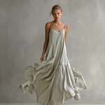 Women's Elegant Gray Satin Sleeveless Loose-fitting Maxi Dress With Spaghetti Straps