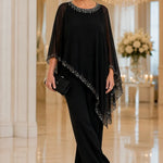 Beaded Chiffon Cape Formal Pant Suit with Wide Legs