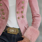 Lapel Multi-button Faux Suede And Fur Blazer