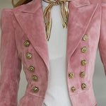Lapel Multi-button Faux Suede And Fur Blazer