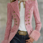 Lapel Multi-button Faux Suede And Fur Blazer