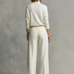 Women's Cream Soft Knit Chic Turtleneck Top & Flowy Wide-Leg Pant Set