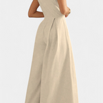 Blanca Pleated Wide Leg Jumpsuit with Round Neck