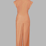 2 Pieces Outfit Turn-down Collar Cap Sleeve Button Front Tied Detail Top and Casual Zipper Fly Elastic Back Waist Wide-Leg Pants Set