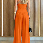 Women's Gold Ring Hollow Out Wide Leg Jumpsuit Backless Adjustable Strap Romper Elegant Party Jumpsuit