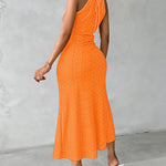 Halter Tie Criss Cross Front Ruched Knit Jacquard Textured Slit Dress Casual Hollow-out Draped Vacation Dress