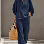 Sophiena | Linen Set with Batwing Sleeves and Wide-Leg Trousers