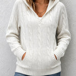 Corabelle | Cable-Knit V-neck Sweater With Hood