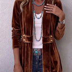 Holliwell | Vintage Lapel Button-Accent Long Sleeve Open Front Jacket