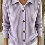 Merriwen™ | Vibrant Blue Ribbed Collared Button-down Cardigan Sweater