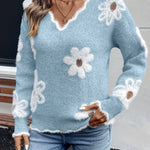 Ellsbeth | Floral Knit Scalloped V-Neck Sweater