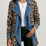 Sherilyn | Leopard Print & Washed Denim Paneled Mid-Length Jacket