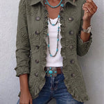 Kamberly™ | Boho-Chic Floral Utility Ruffled Trim Jacket