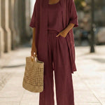 Minimalist Faux Linen-cotton Three-piece Set