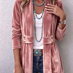Holliwell | Vintage Lapel Button-Accent Long Sleeve Open Front Jacket